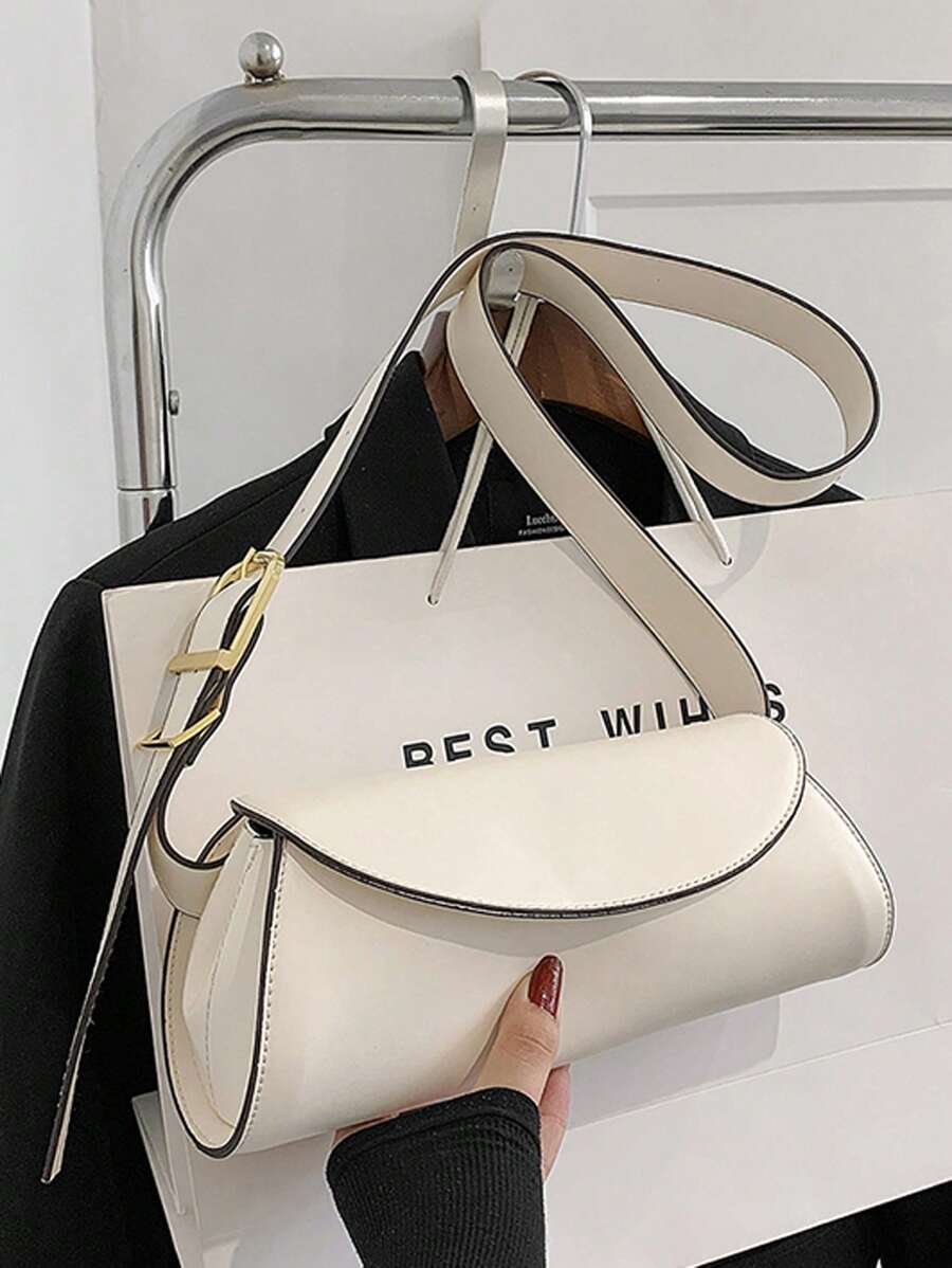 Túi đeo vai trung bình Flap Binding tương phản - trắng - Xem 1