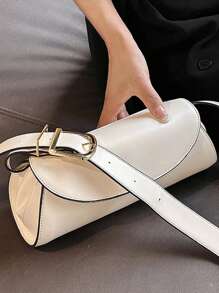 Túi đeo vai trung bình Flap Binding tương phản - trắng - Xem 4