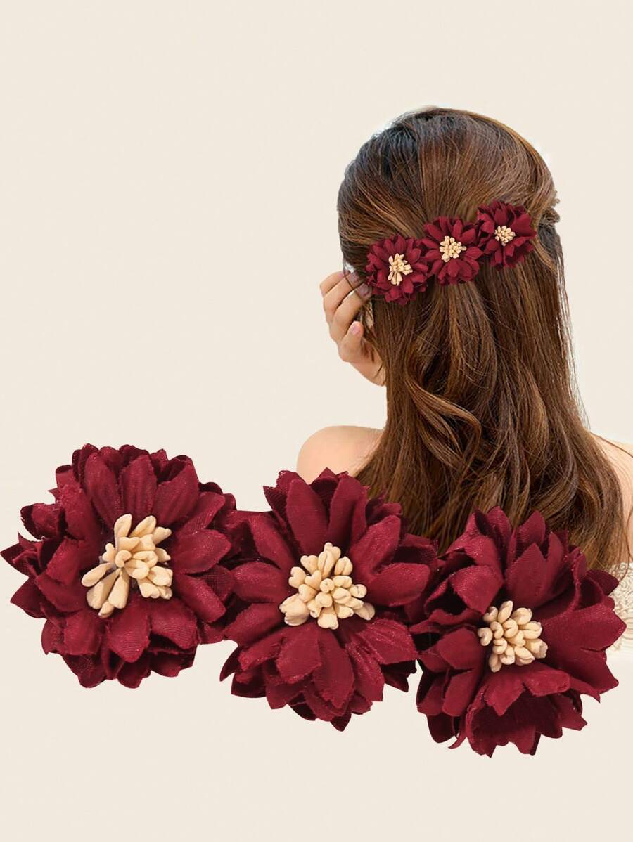 1 kẹp tóc thời trang kiểu Pháp trang trí hoa cho phụ nữ để trang trí hàng ngày theo phong cách Boho ngày lễ tình nhân - Màu Đỏ Sâu - Xem 1