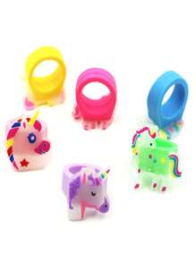6pcs Glow In The Dark Unicorn Birthday Party Soft Rubber Ring - Multicolor - View 6