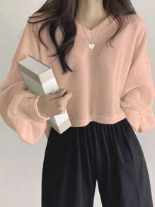 DAZY Camiseta De Punto Tipo Gofre Con Hombros Caídos Unicolor - Rosa coral - Ver 1