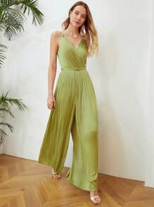 MOTF PREMIUM BELTED PLEATED WIDE-LEG JUMPSUIT - Olive Green - View 2