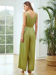 MOTF PREMIUM BELTED PLEATED WIDE-LEG JUMPSUIT - Olive Green - View 7