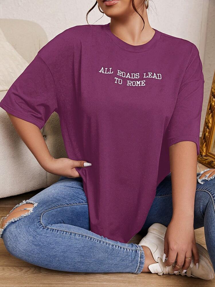 Plus Slogan Graphic Drop Shoulder Tee