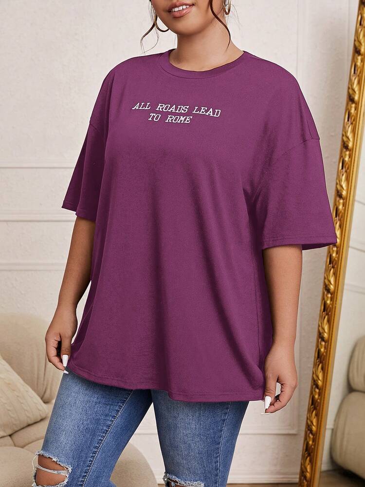 Plus Slogan Graphic Drop Shoulder Tee