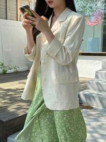 DAZY Ditsy Floral Surplice Neck Puff Sleeve Dress