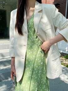 DAZY Ditsy Floral Surplice Neck Puff Sleeve Dress