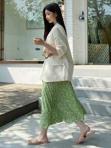 DAZY Ditsy Floral Surplice Neck Puff Sleeve Dress