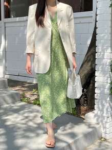 DAZY Ditsy Floral Surplice Neck Puff Sleeve Dress