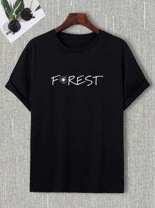 Manfinity Hypemode Men Floral & Slogan Graphic Drop Shoulder Tee - Black - View 2