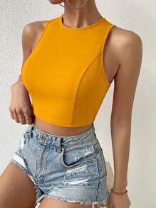 Chiquease Top tank crop unicolor de espalda abierta con cordón - Amarillo - Ver 2