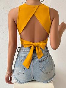 Chiquease Top tank crop unicolor de espalda abierta con cordón - Amarillo - Ver 4
