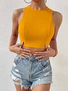 Chiquease Top tank crop unicolor de espalda abierta con cordón - Amarillo - Ver 5