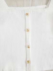 SHEIN Young Girl Daisy Print Contrast Mesh Puff Sleeve Square Neck Tee, Filipiniana Terno - White - View 3