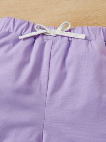 SHEIN Girls Rainbow & Slogan Graphic Contrast Binding Tank Top & Bow Front Shorts - Lilac Purple - View 4