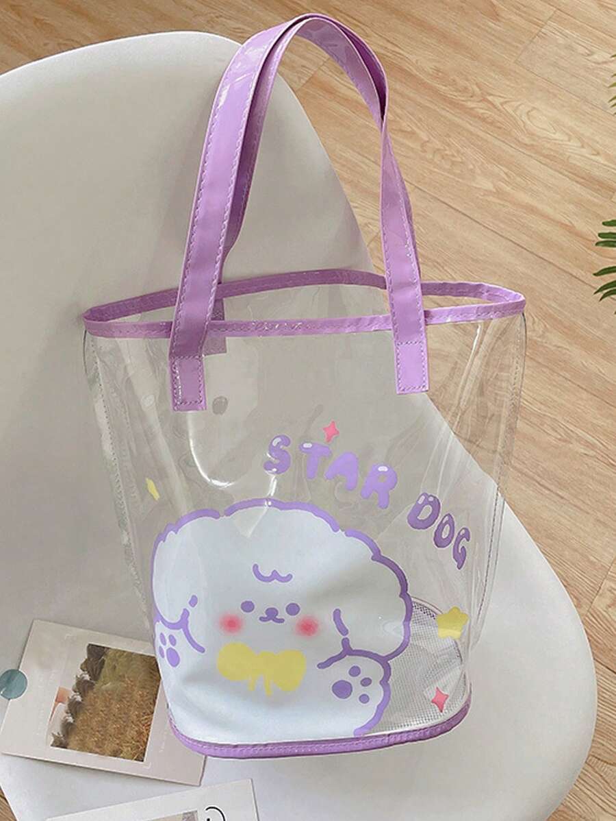 卡通字母圖案防水小水桶包 - 紫色 - 查看 1