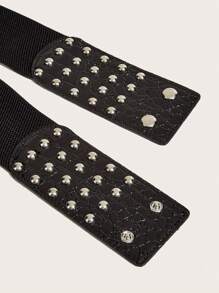 1入組女性鱷魚壓紋鉚釘裝飾龐克束腰帶適用於衣物裝飾 - 黑色 - 查看 4