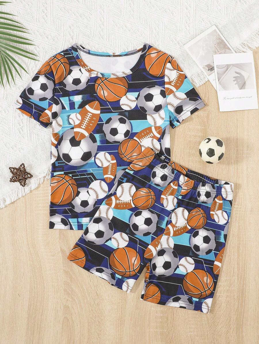 青少年男孩足球和棒球印花貼身睡衣套裝 - 彩色 - 查看 1