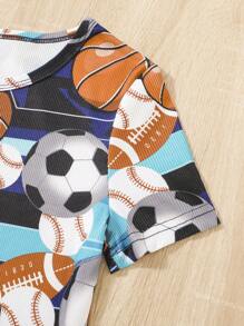 青少年男孩足球和棒球印花貼身睡衣套裝 - 彩色 - 查看 4