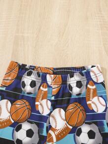 青少年男孩足球和棒球印花貼身睡衣套裝 - 彩色 - 查看 6