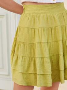 SHEIN Frenchy Solid Layered Hem Skirt Winter Casual - Lime Green - View 2