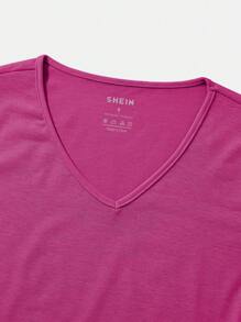 INAWLY Solid V Neck Tee - Red Violet - View 3