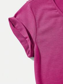 INAWLY Solid V Neck Tee - Red Violet - View 4