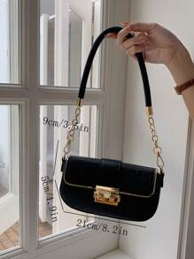 小單肩包鱷魚壓紋翻蓋 - 黑色 - 查看 5