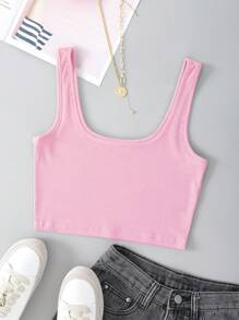 SHEIN EZwear Solid Crop Tank Top - Baby Pink - View 2