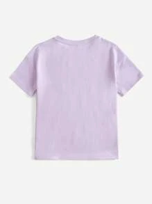 SHEIN Leap Crew 孩童女寬鬆短袖車和字母印花t卹