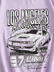 SHEIN Leap Crew 孩童女寬鬆短袖車和字母印花t卹