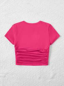 SHEIN Sol原色圓領少女T卹，附星星印花和荷葉邊設計