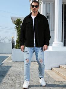 Manfinity Homme Hombres Camisa con bolsillo con solapa con botón delantero - Negro - Ver 5