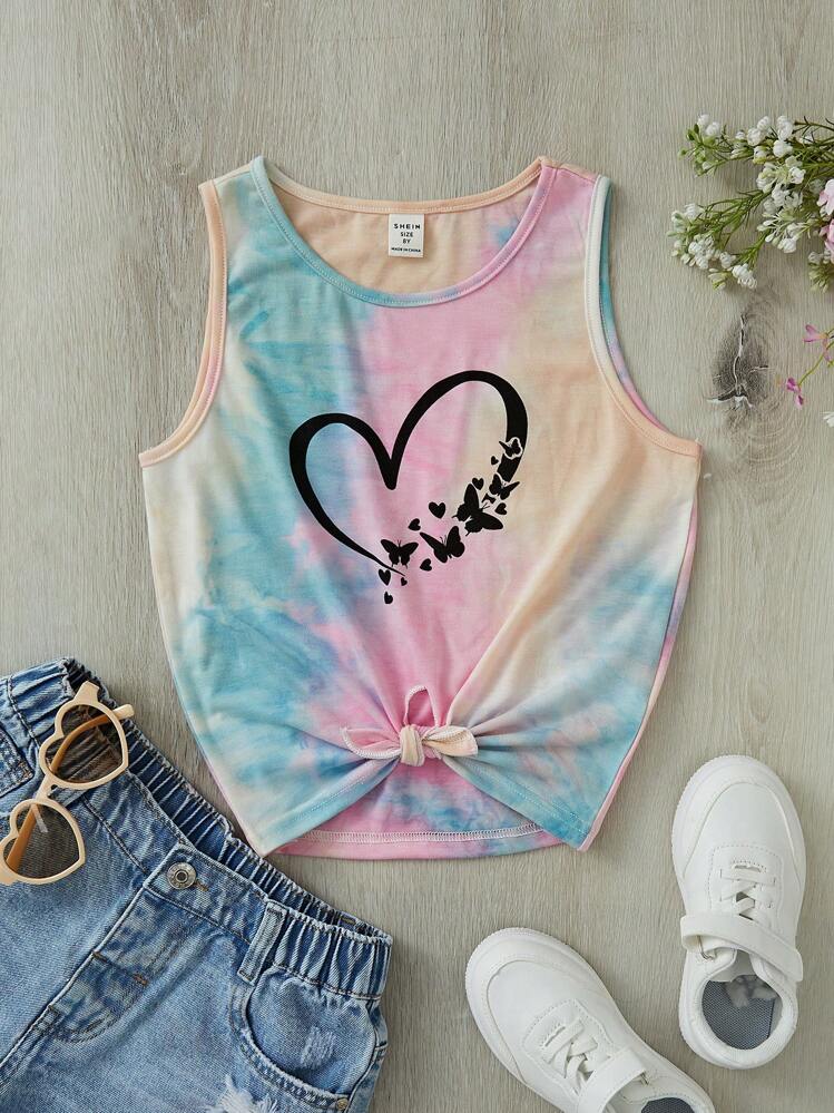 SHEIN Leap Crew Casual Hart Tie dye Meisjes tank tops en camis Geknoopt - Veel kleurig - Bekijken 1