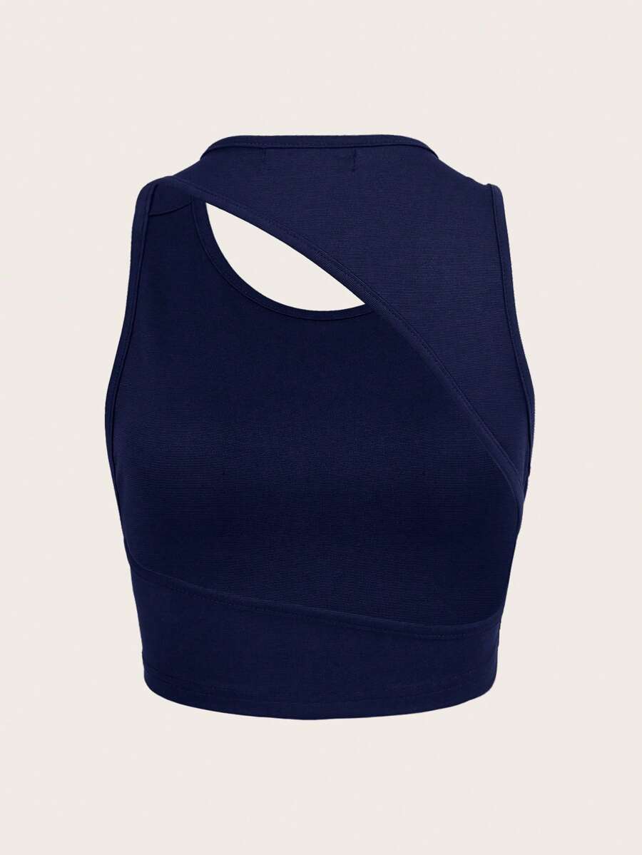 SHEIN BAE Solid Cut Out Tank Top - Navy Blue - View 1