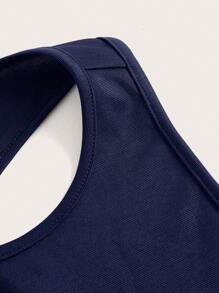SHEIN BAE Solid Cut Out Tank Top - Navy Blue - View 4