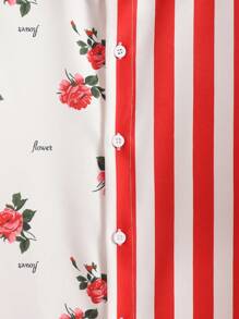 Manfinity RSRT 男士條紋圖案和印花襯衫和腰部抽繩短褲不帶T恤 - 紅白色 - 查看 6