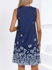 SHEIN Clasi Floral Print Keyhole Neckline Tank Dress - Navy Blue - View 2