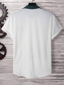 Manfinity Hypemode 男士棉字母圖案拼接領襯衫 - 白色 - 查看 2