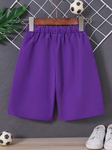 SHEIN 男孩標語圖案腰部抽繩短褲 - 紫羅蘭色 - 查看 2