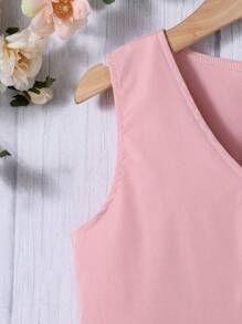 Tween Girl Button Front Dual Pocket Belted Dress Without Tee - Pink - View 9