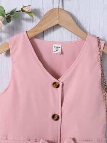 Tween Girl Button Front Dual Pocket Belted Dress Without Tee - Pink - View 10