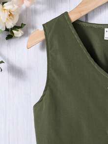 女孩1入組雙口袋前紐扣無袖繫腰帶洋裝 - 軍綠色 - 查看 3