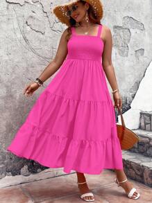 Breezaya 大碼荷葉邊吊帶連衣裙 - 玫紅色 - 查看 4