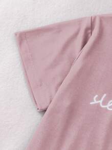 Bộ đồ mặc nhà in chữ cho bé gái tuổi teen - Bụi hồng - Xem 5