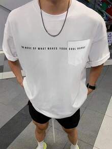 Manfinity Hypemode Men Slogan Graphic Pocket Patched Tee - White - View 3