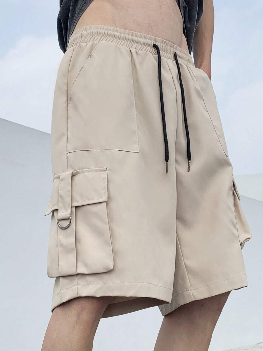 Manfinity Roghcode Men Flap Pocket Side Drawstring Waist Cargo Shorts - Khaki - View 1