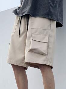 Manfinity Roghcode Men Flap Pocket Side Drawstring Waist Cargo Shorts - Khaki - View 4