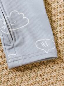 SHEIN 男嬰卡通圖案拉鏈開襟連體睡衣 - 灰色 - 查看 3