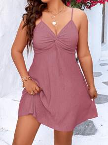 SHEIN Holidaya Đầm Plus Size xoắn lại màu trơn Giải trí - Bụi hồng - Xem 1
